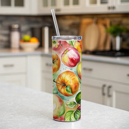 Apples Fruit Watercolor Skinny Tumbler 20oz with Straw Insulated Water Bottle Gift