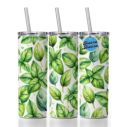 Basil Herbs Watercolor Skinny Tumbler 20oz with Straw Insulated Water Bottle Gift