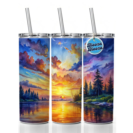 Beautiful Sunrise Watercolor Skinny Tumbler 20oz with Straw Insulated Water Bottle Gift