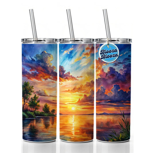 Beautiful Sunset Watercolor Skinny Tumbler 20oz with Straw Insulated Water Bottle Gift