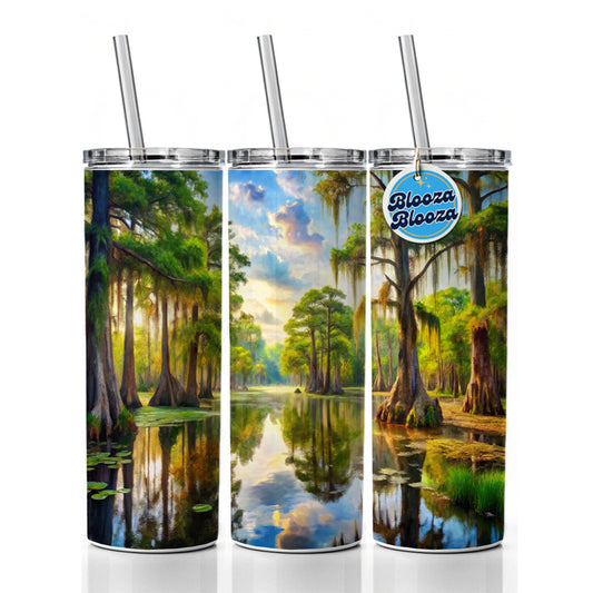 Beautiful Swamp Everglades Watercolor Skinny Tumbler 20oz with Straw Insulated Water Bottle Gift
