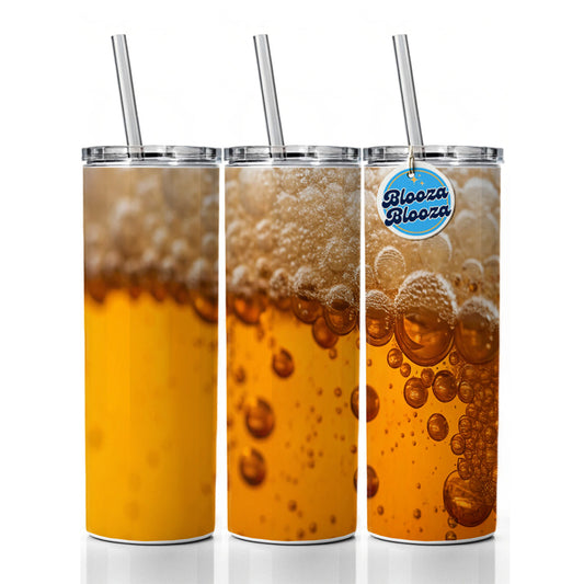 Beer Lager Closeup Foam On Top Funny Skinny Tumbler 20oz with Straw Insulated Water Bottle Gift