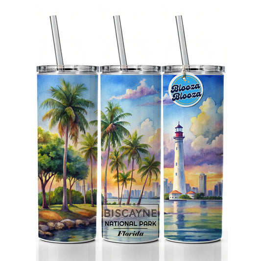 Biscayne National Park Florida Watercolor Skinny Tumbler 20oz with Straw Insulated Water Bottle Gift
