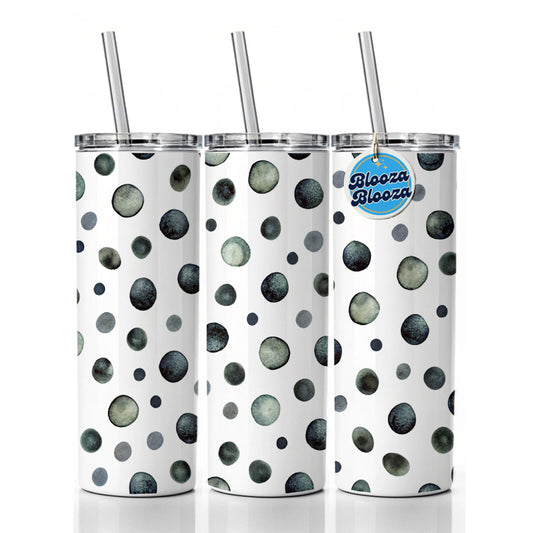 Black Polka Dots Fun White Background Skinny Tumbler 20oz with Straw Insulated Water Bottle Gift