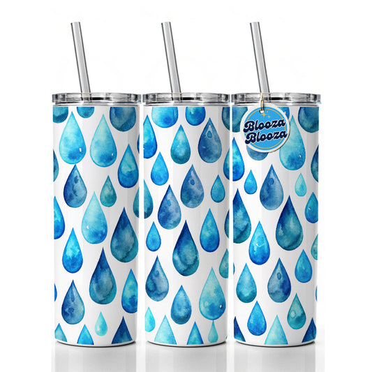 Blue Water Droplets Repeating Skinny Tumbler 20oz with Straw Insulated Water Bottle Gift