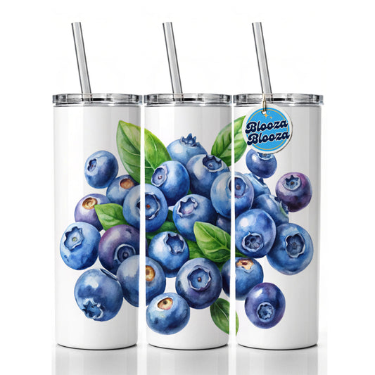 Blueberries Fruit Watercolor Skinny Tumbler 20oz with Straw Insulated Water Bottle Gift