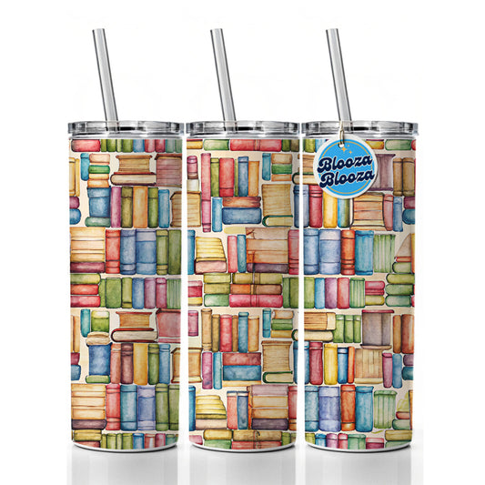 Books Library Reader Reading Skinny Tumbler 20oz with Straw Insulated Water Bottle Gift