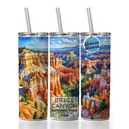 Bryce Canyon National Park Utah Watercolor Skinny Tumbler 20oz with Straw Insulated Water Bottle Gift