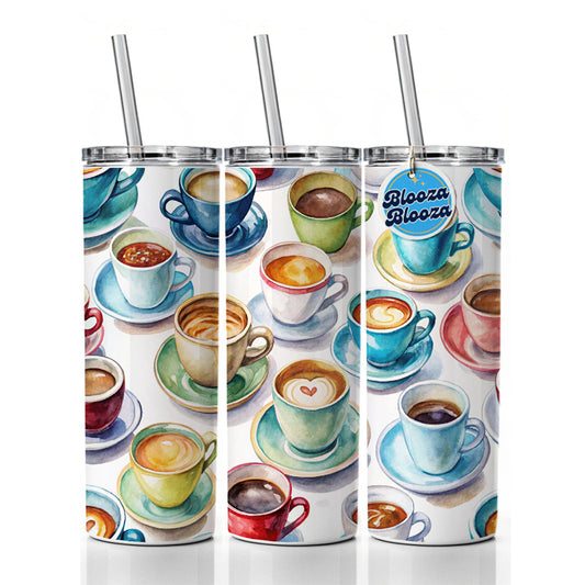 Bunch Of Coffee Cups Skinny Tumbler 20oz with Straw Insulated Water Bottle Gift