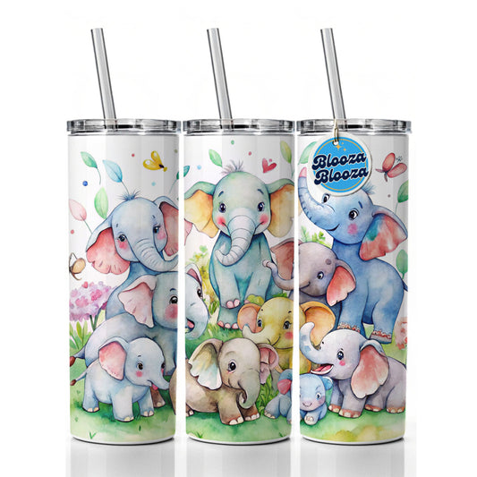 Bunch Of Cute Elephants Watercolor Skinny Tumbler 20oz with Straw Insulated Water Bottle Gift