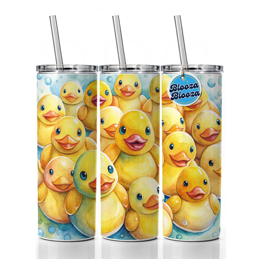 Bunch Of Cute Overlapping Rubber Ducks Skinny Tumbler 20oz with Straw Insulated Water Bottle Gift