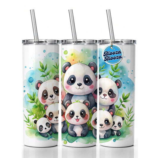Bunch Of Cute Pandas Watercolor Skinny Tumbler 20oz with Straw Insulated Water Bottle Gift