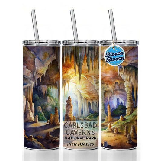 Carlsbad Caverns National Park New Mexico Watercolor Skinny Tumbler 20oz with Straw Insulated Water Bottle Gift