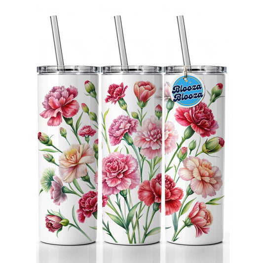 Carnations Flowers Watercolor Skinny Tumbler 20oz with Straw Insulated Water Bottle Gift