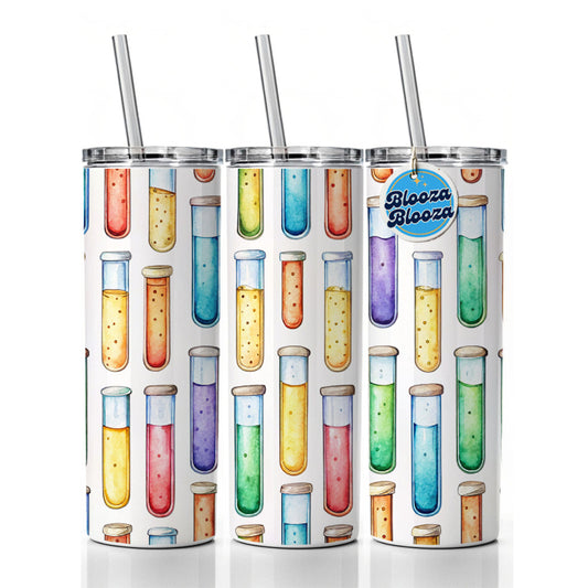 Cartoon Test Tubes Science Teacher Scientist Skinny Tumbler 20oz with Straw Insulated Water Bottle Gift