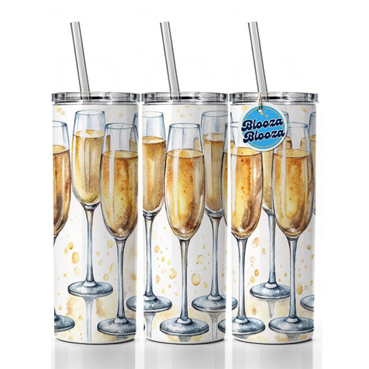 Champagne Glasses Skinny Tumbler 20oz with Straw Insulated Water Bottle Gift