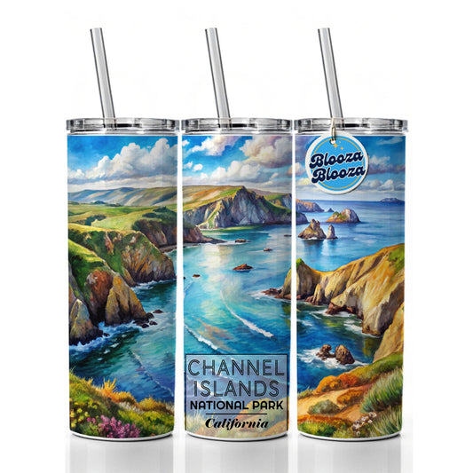 Channel Islands National Park California Watercolor Skinny Tumbler 20oz with Straw Insulated Water Bottle Gift