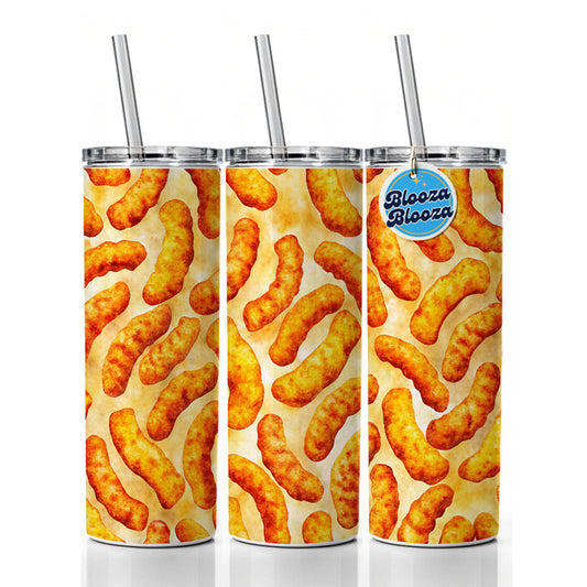 Cheese Curls Puffs Snacks Skinny Tumbler 20oz with Straw Insulated Water Bottle Gift