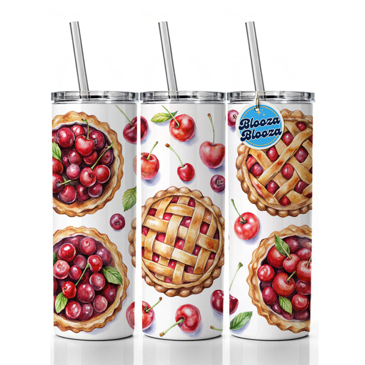 Cherry Pies Bursting Skinny Tumbler 20oz with Straw Insulated Water Bottle Gift