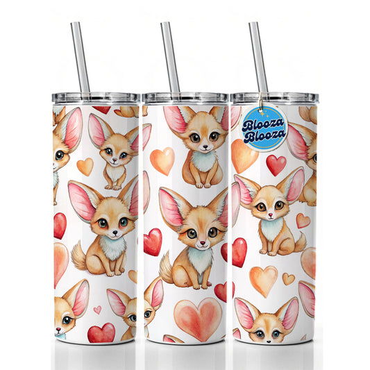 Chibi Fenec Foxes And Hearts Skinny Tumbler 20oz with Straw Insulated Water Bottle Gift