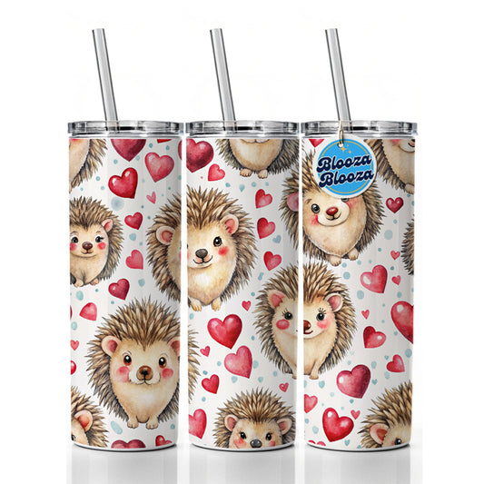 Chibi Hedgehogs And Hearts Watercolor Skinny Tumbler 20oz with Straw Insulated Water Bottle Gift