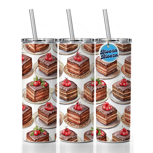 Chocolate Cake On Plates Skinny Tumbler 20oz with Straw Insulated Water Bottle Gift