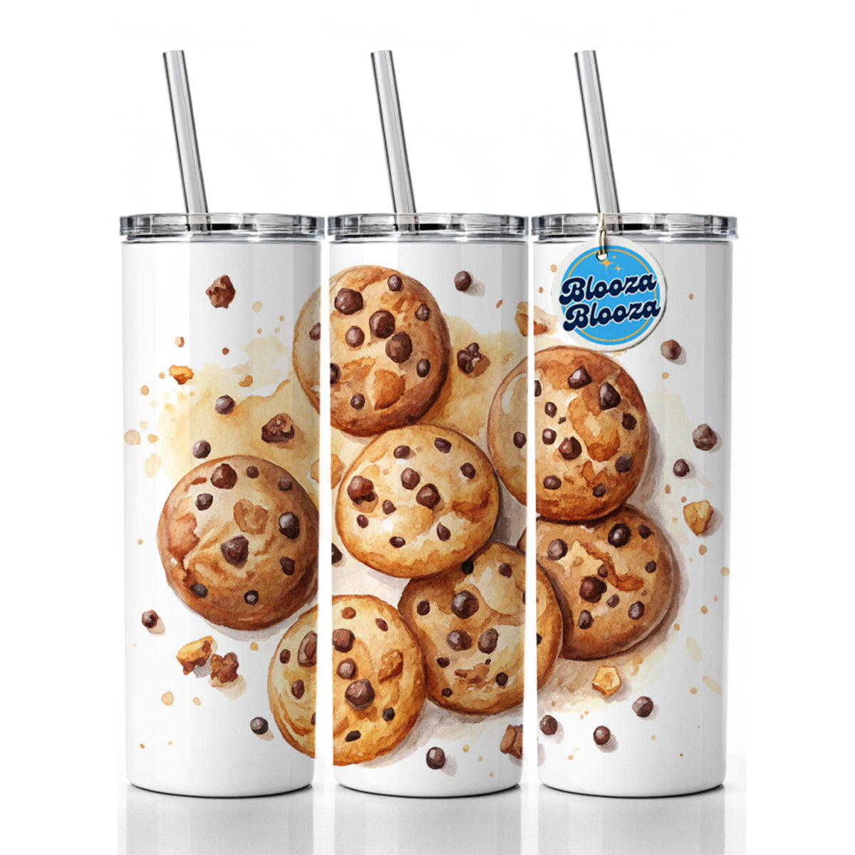 Chocolate Chip Cookies Watercolor Skinny Tumbler 20oz with Straw Insulated Water Bottle Gift