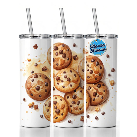 Chocolate Chip Cookies Watercolor Skinny Tumbler 20oz with Straw Insulated Water Bottle Gift