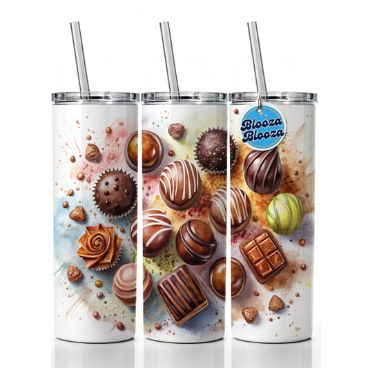 Chocolates Dark Milk Candy Watercolor Skinny Tumbler 20oz with Straw Insulated Water Bottle Gift