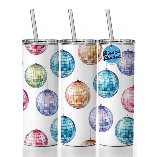 Colorful Disco Balls Skinny Tumbler 20oz with Straw Insulated Water Bottle Gift