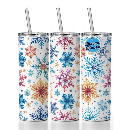Colorful Snowflakes Winter Skinny Tumbler 20oz with Straw Insulated Water Bottle Gift