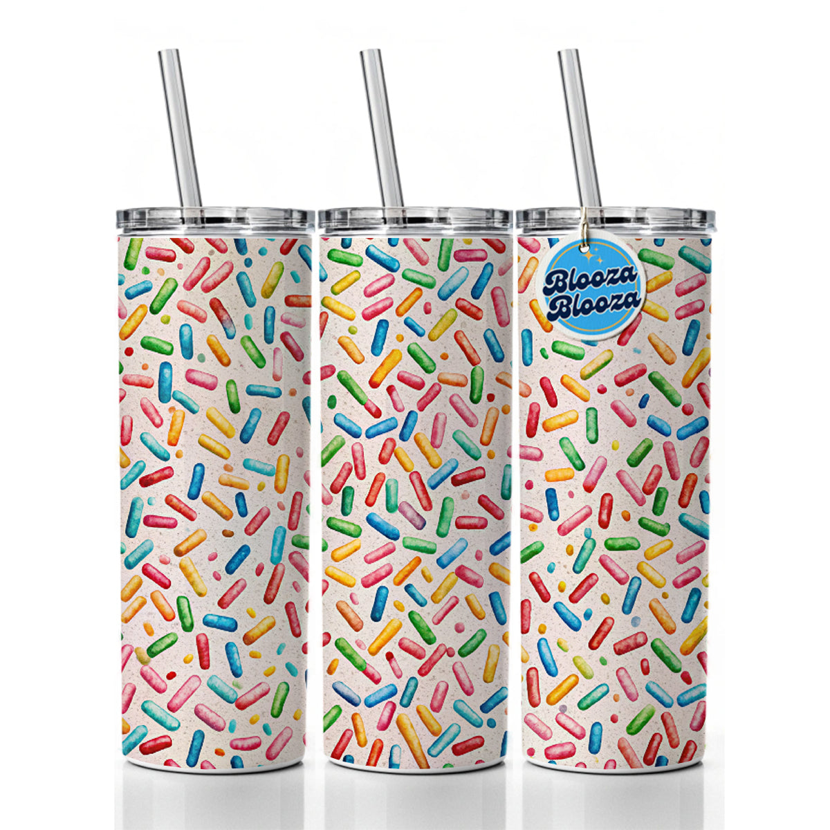 Colorful Sprinkles Ice Cream Donuts Skinny Tumbler 20oz with Straw Insulated Water Bottle Gift