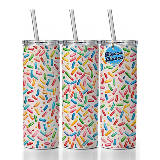 Colorful Sprinkles Ice Cream Donuts Skinny Tumbler 20oz with Straw Insulated Water Bottle Gift