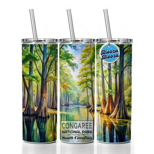 Congaree National Park South Carolina Watercolor Skinny Tumbler 20oz with Straw Insulated Water Bottle Gift
