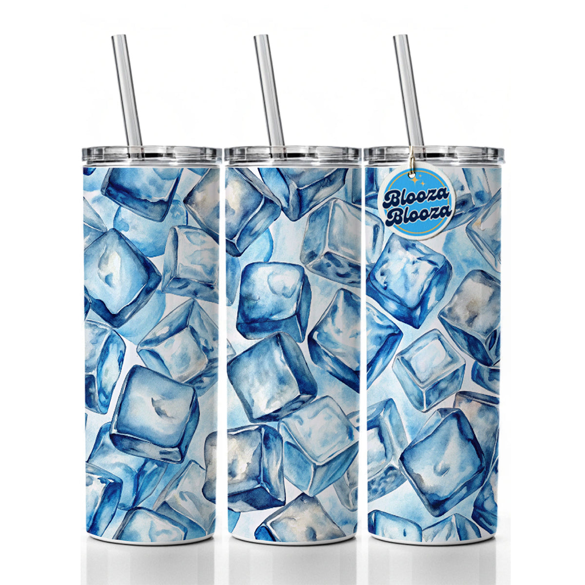 Crushed Ice Cubes Watercolor Skinny Tumbler 20oz with Straw Insulated Water Bottle Gift