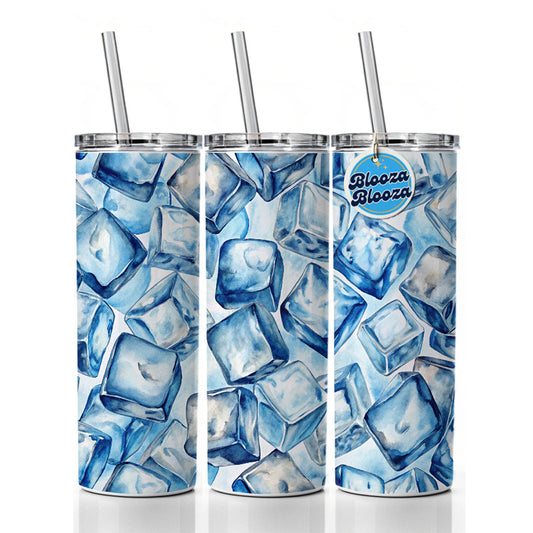 Crushed Ice Cubes Watercolor Skinny Tumbler 20oz with Straw Insulated Water Bottle Gift