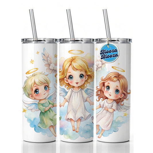 Cute Angels Watercolor Skinny Tumbler 20oz with Straw Insulated Water Bottle Gift