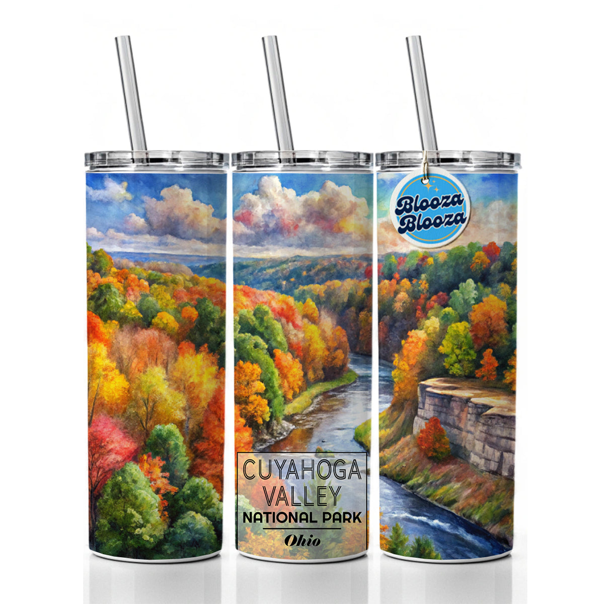 Cuyahoga Valley National Park Ohio Watercolor Skinny Tumbler 20oz with Straw Insulated Water Bottle Gift