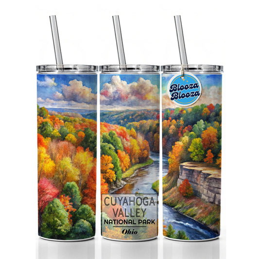 Cuyahoga Valley National Park Ohio Watercolor Skinny Tumbler 20oz with Straw Insulated Water Bottle Gift
