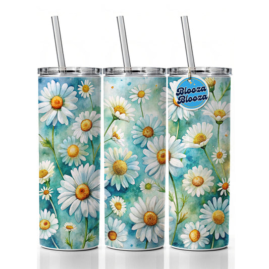 Daisies Daisy Flowers Watercolor Skinny Tumbler 20oz with Straw Insulated Water Bottle Gift