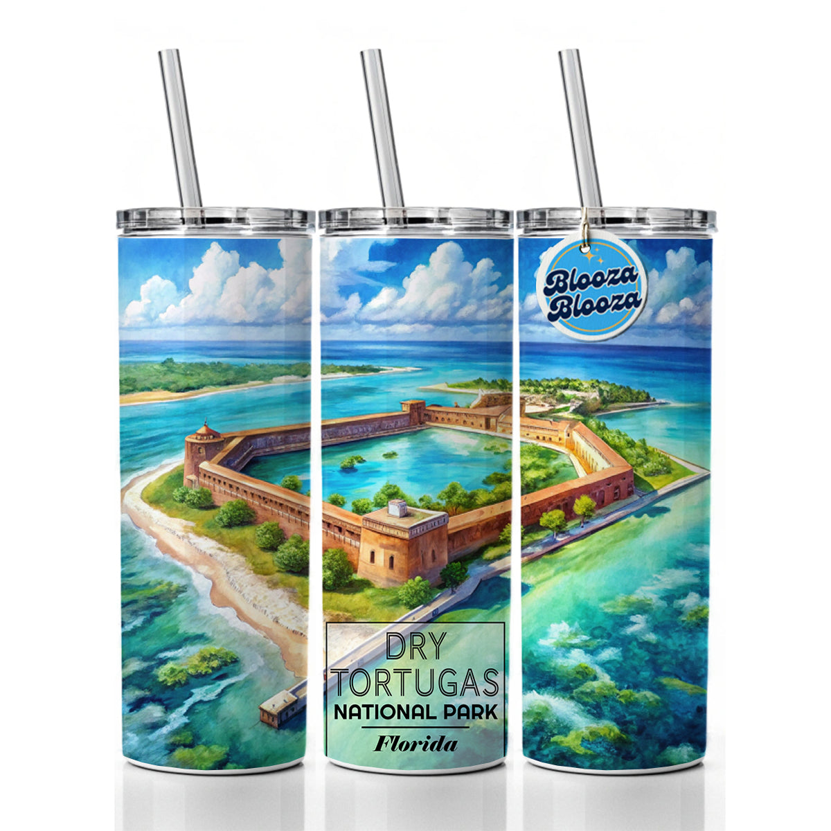 Dry Tortugas National Park Florida Watercolor Skinny Tumbler 20oz with Straw Insulated Water Bottle Gift