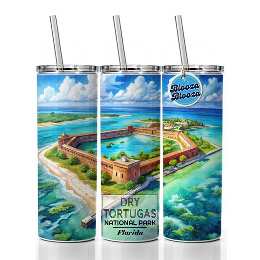 Dry Tortugas National Park Florida Watercolor Skinny Tumbler 20oz with Straw Insulated Water Bottle Gift