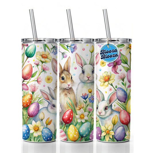Easter Bunny Rabbit Eggs Flowers Skinny Tumbler 20oz with Straw Insulated Water Bottle Gift