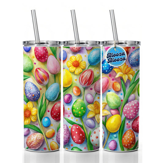 Easter Candy Eggs Flowers Skinny Tumbler 20oz with Straw Insulated Water Bottle Gift