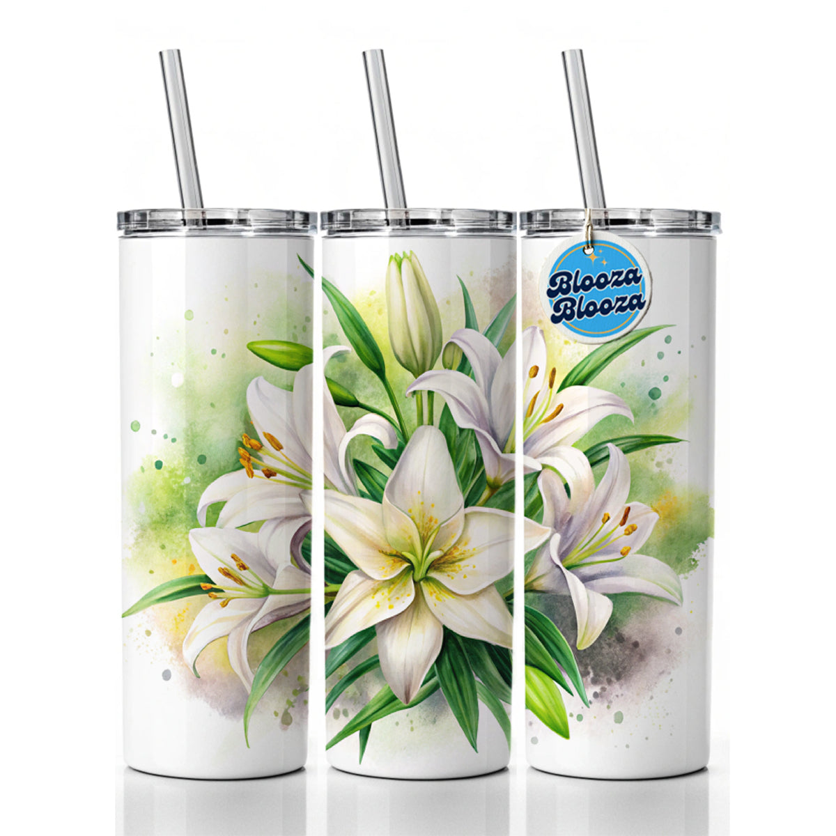 Easter Lily Flowers Watercolor Skinny Tumbler 20oz with Straw Insulated Water Bottle Gift
