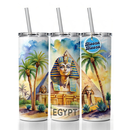 Egypt Pyramids Sphinx Travel Country Watercolor Skinny Tumbler 20oz with Straw Insulated Water Bottle Gift