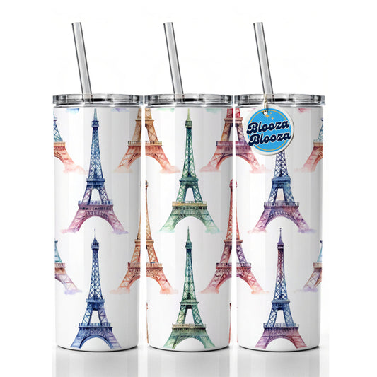 Eiffel Towers Paris City Beautiful Skinny Tumbler 20oz with Straw Insulated Water Bottle Gift