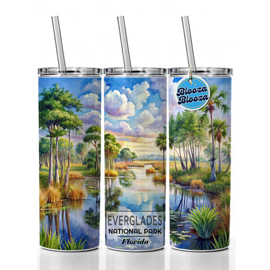 Everglades National Park Florida Watercolor Skinny Tumbler 20oz with Straw Insulated Water Bottle Gift