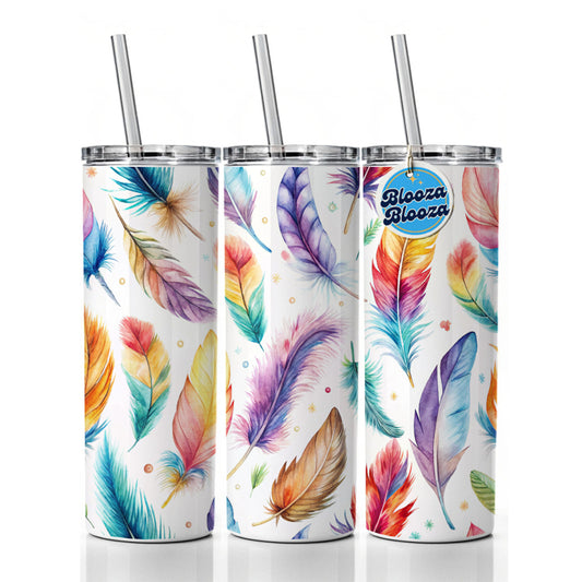 Feathers Watercolor Skinny Tumbler 20oz with Straw Insulated Water Bottle Gift