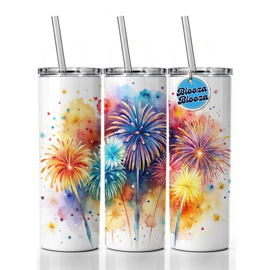 Fireworks Colorful Skinny Tumbler 20oz with Straw Insulated Water Bottle Gift